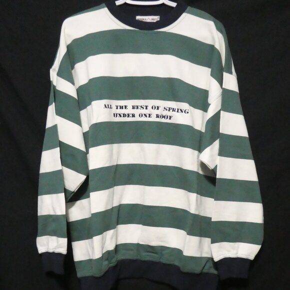 DOUBLE DUTY | large | Green and White Striped Crew Neck Sweatshirt | NWOT - Picture 1 of 16